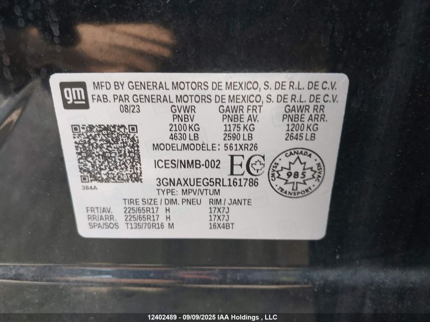 2024 Chevrolet Equinox Lt VIN: 3GNAXUEG5RL161786 Lot: 12402489