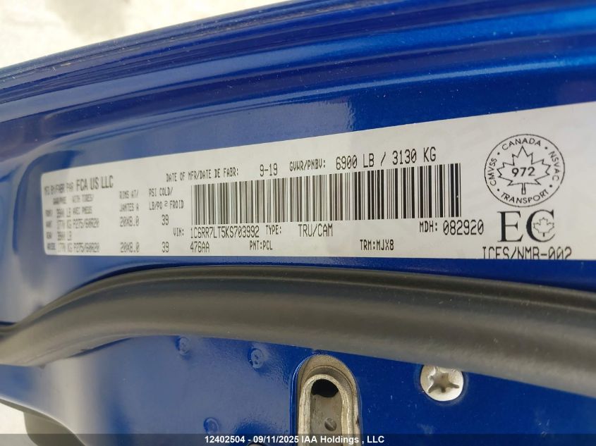 2019 Ram 1500 Classic Slt VIN: 1C6RR7LT5KS703992 Lot: 12402504