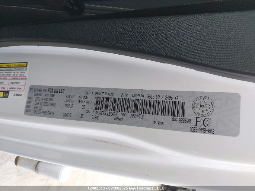 2018 Jeep Wrangler Unlimited Sahara VIN: 1C4HJWEG3JL894245 Lot: 12402513