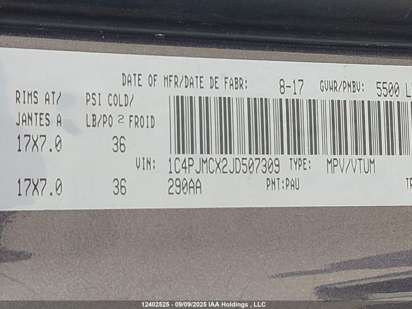 2018 Jeep Cherokee North VIN: 1C4PJMCX2JD507309 Lot: 12402525