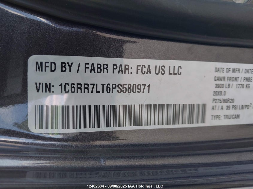 2023 Ram 1500 Classic Slt VIN: 1C6RR7LT6PS580971 Lot: 12402634