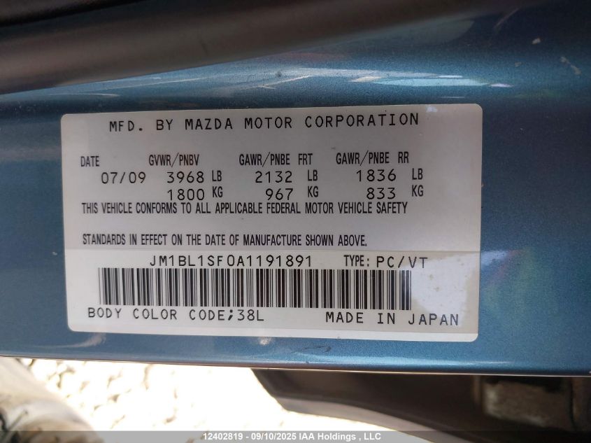 2010 Mazda 3 I VIN: JM1BL1SF0A1191891 Lot: 12402819