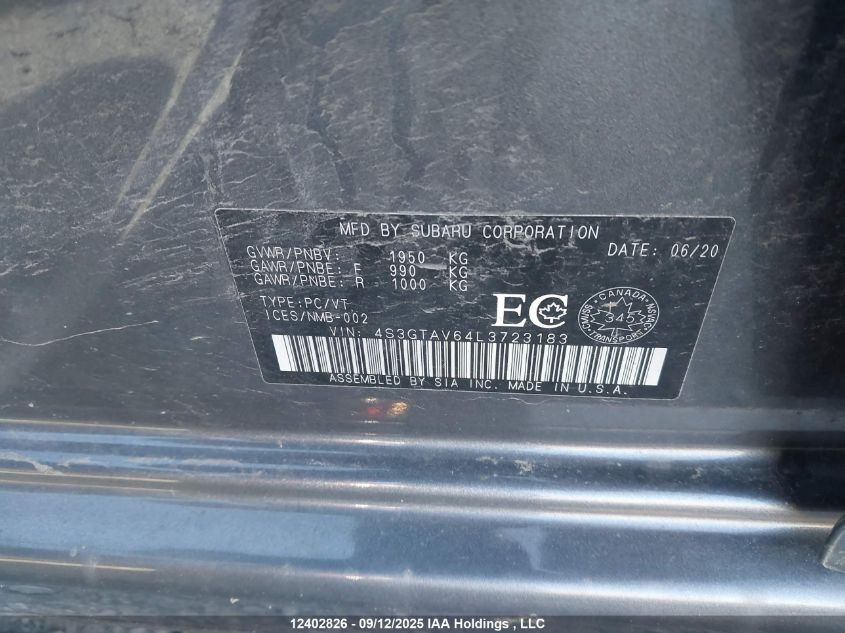2020 Subaru Impreza Touring VIN: 4S3GTAV64L3723183 Lot: 12402826