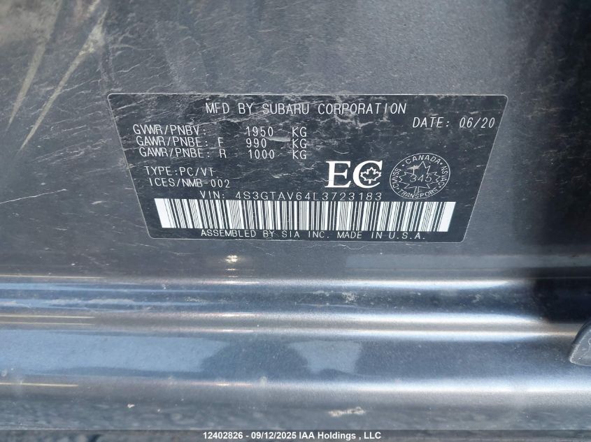 2020 Subaru Impreza Touring VIN: 4S3GTAV64L3723183 Lot: 12402826