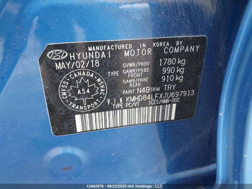 2018 Hyundai Elantra Gl VIN: KMHD84LFXJU697913 Lot: 12402876