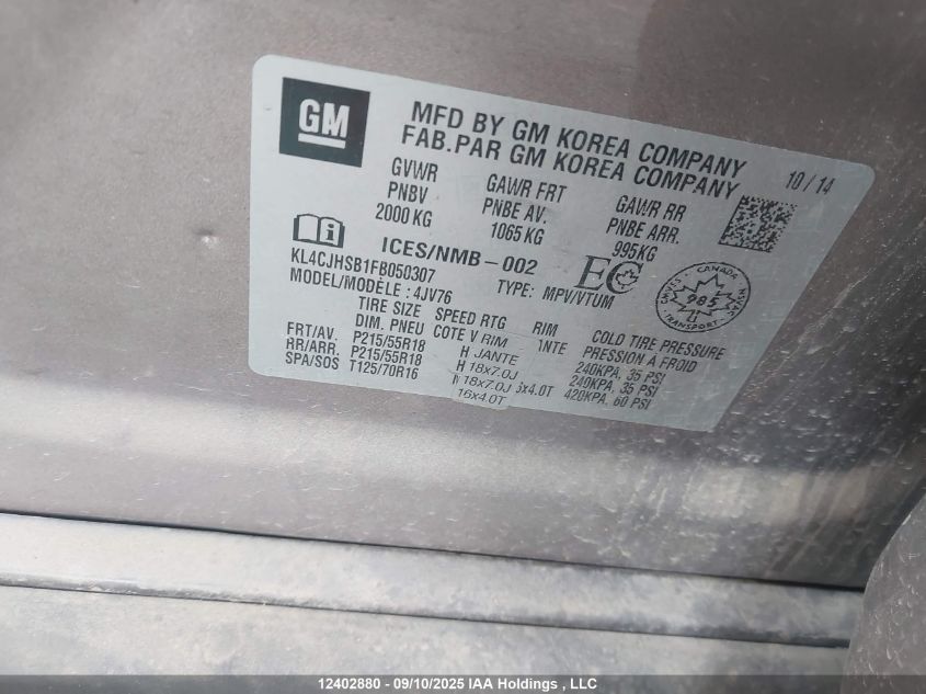 2015 Buick Encore Premium VIN: KL4CJHSB1FB050307 Lot: 12402880