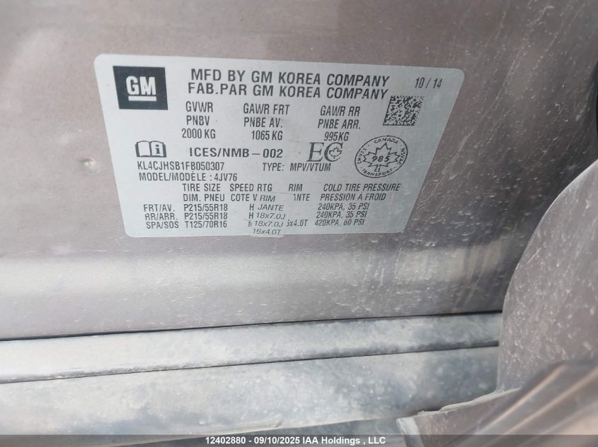 2015 Buick Encore Premium VIN: KL4CJHSB1FB050307 Lot: 12402880