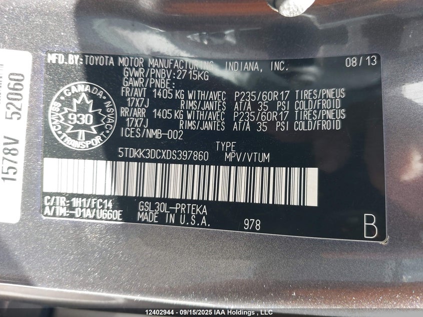 5TDKK3DCXDS397860 2013 TOYOTA SIENNA photo no. 9