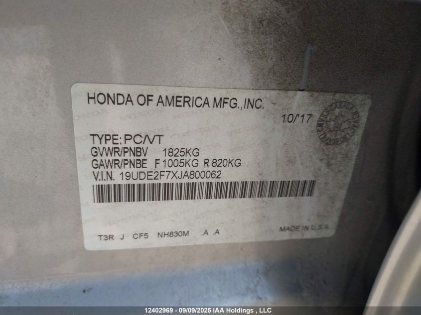 2018 Acura Ilx Premium/Technology VIN: 19UDE2F7XJA800062 Lot: 12402969