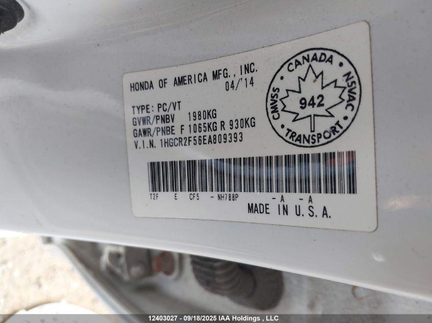 2014 Honda Accord Sport VIN: 1HGCR2F56EA809393 Lot: 12403027