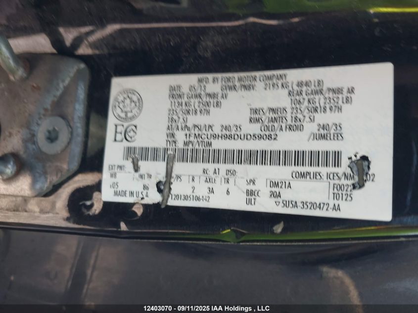 2013 Ford Escape Sel VIN: 1FMCU9H98DUD59082 Lot: 12403070