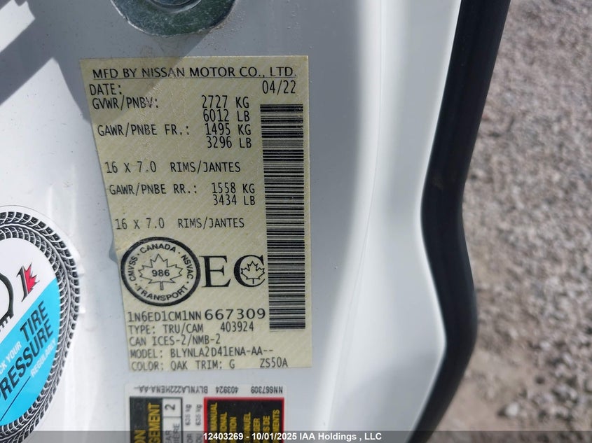 1N6ED1CM1NN667309 2022 NISSAN NAVARA (FRONTIER) photo no. 9