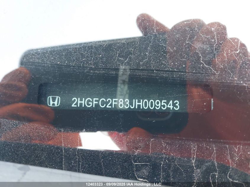 2018 Honda Civic Ex 4Dr VIN: 2HGFC2F83JH009543 Lot: 12403323