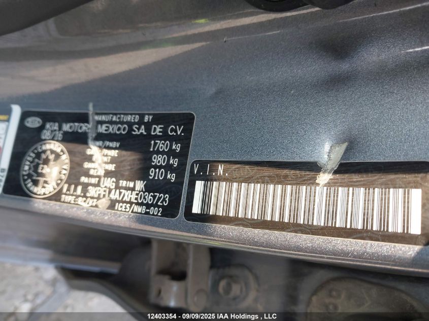 2017 Kia Forte Lx/S VIN: 3KPFL4A7XHE036723 Lot: 12403354