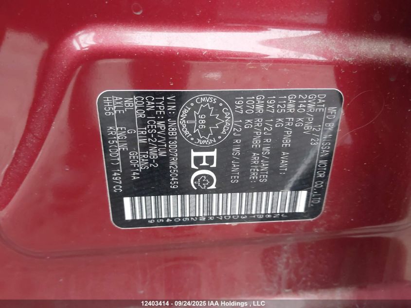 2024 Nissan Rogue Platinum VIN: JN8BT3DD7RW250459 Lot: 12403414