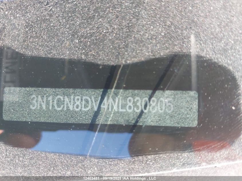 2022 Nissan Versa S VIN: 3N1CN8DV4NL830805 Lot: 12403481