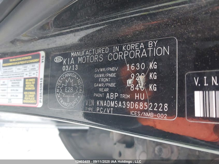 2013 Kia Rio Ex/Lx/Lx+/Sx VIN: KNADM5A39D6852228 Lot: 12403489