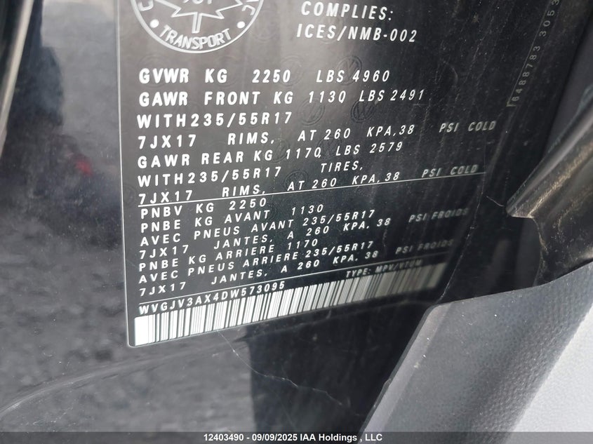 WVGJV3AX4DW573095 2013 VOLKSWAGEN TIGUAN photo no. 9
