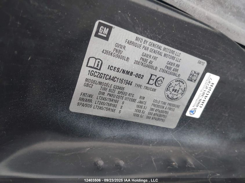 2012 Chevrolet Express 3500 Standard VIN: 1GCZGTCA4C1161944 Lot: 12403506