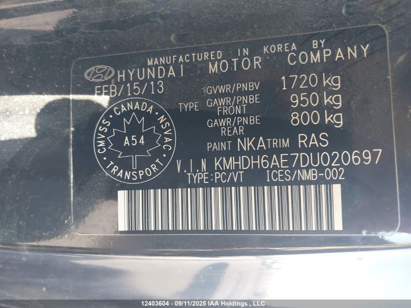 2013 Hyundai Elantra Coupe Gs/Se VIN: KMHDH6AE7DU020697 Lot: 12403604