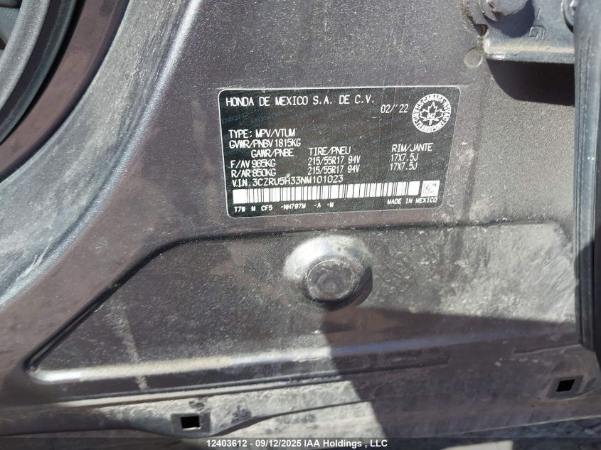 2022 Honda Hr-V Lx VIN: 3CZRU5H33NM101023 Lot: 12403612
