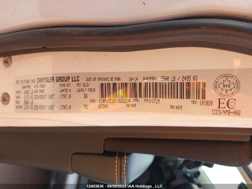 2015 Jeep Cherokee Latitude VIN: 1C4PJMCS8FW562234 Lot: 12403636