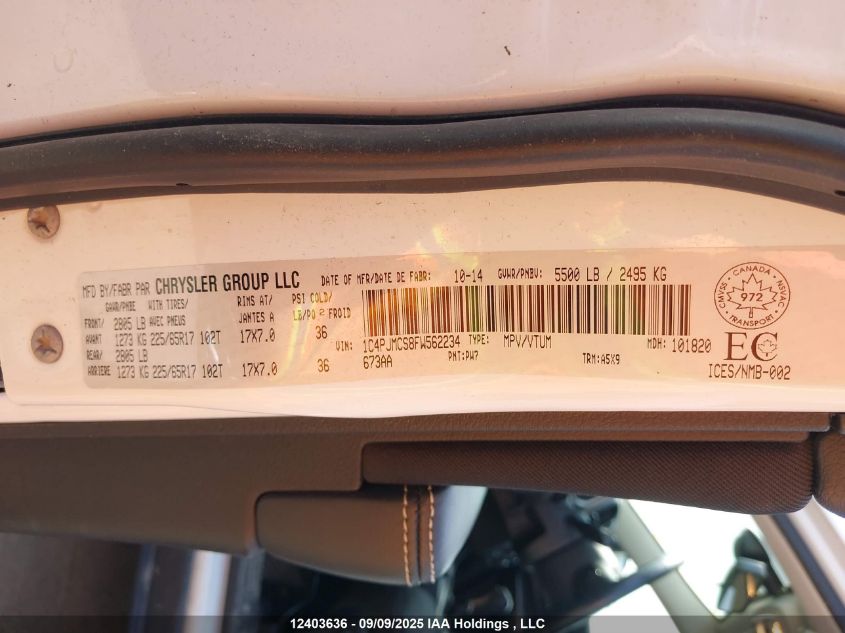 2015 Jeep Cherokee Latitude VIN: 1C4PJMCS8FW562234 Lot: 12403636