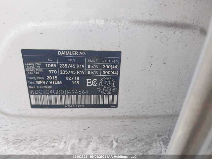 2018 Mercedes-Benz Gla 250 4Matic VIN: WDCTG4GB0JJ494664 Lot: 12403721