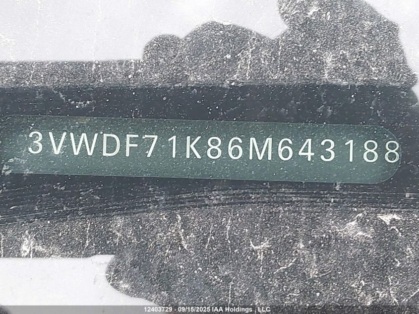 2006 Volkswagen Jetta 2.5L Leather VIN: 3VWDF71K86M643188 Lot: 12403729