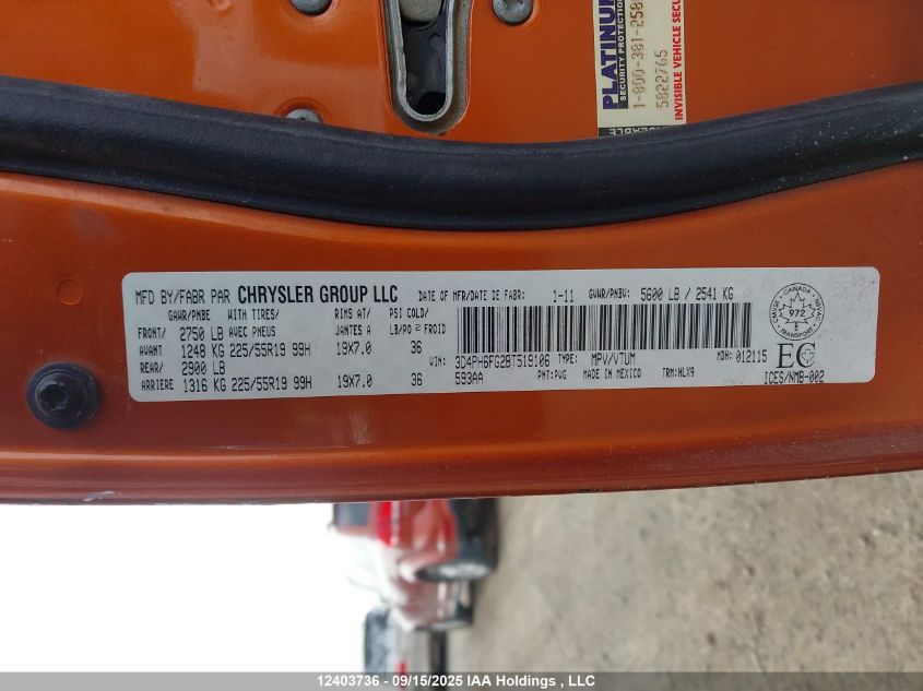 2011 Dodge Journey R/T VIN: 3D4PH6FG2BT519106 Lot: 12403736