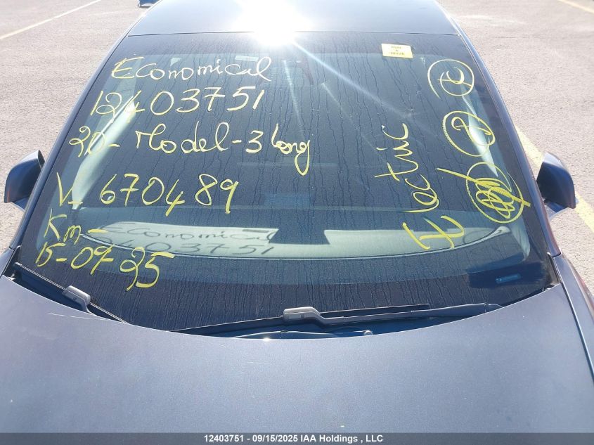 2020 Tesla Model 3 Long Range VIN: 5YJ3E1EB2LF670489 Lot: 12403751