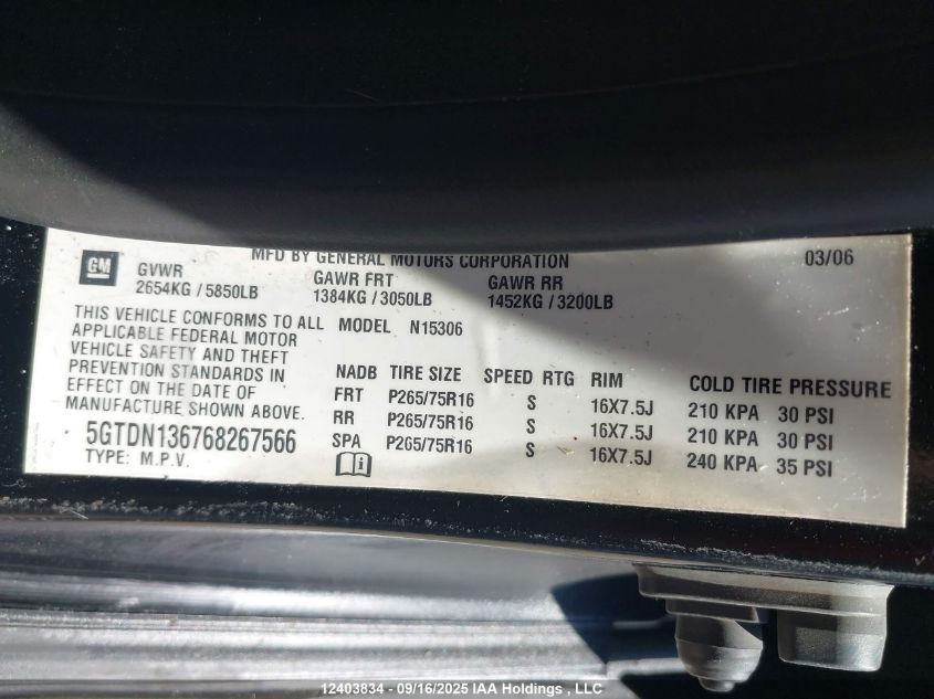 2006 Hummer H3 VIN: 5GTDN136768267566 Lot: 12403834