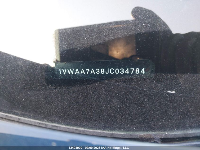 2018 Volkswagen Passat S/R-Line VIN: 1VWAA7A38JC034784 Lot: 12403930