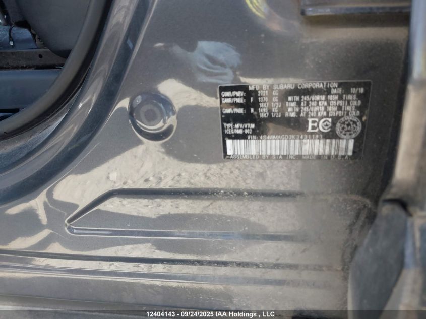 2019 Subaru Ascent Touring VIN: 4S4WMAGD3K3431183 Lot: 12404143