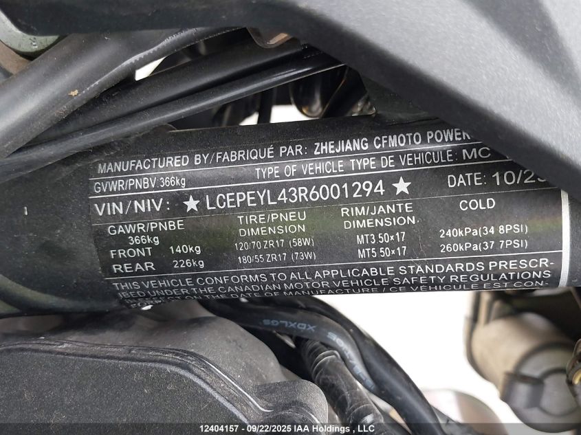 2024 Cf Moto 800Nk VIN: LCEPEYL43R6001294 Lot: 12404157