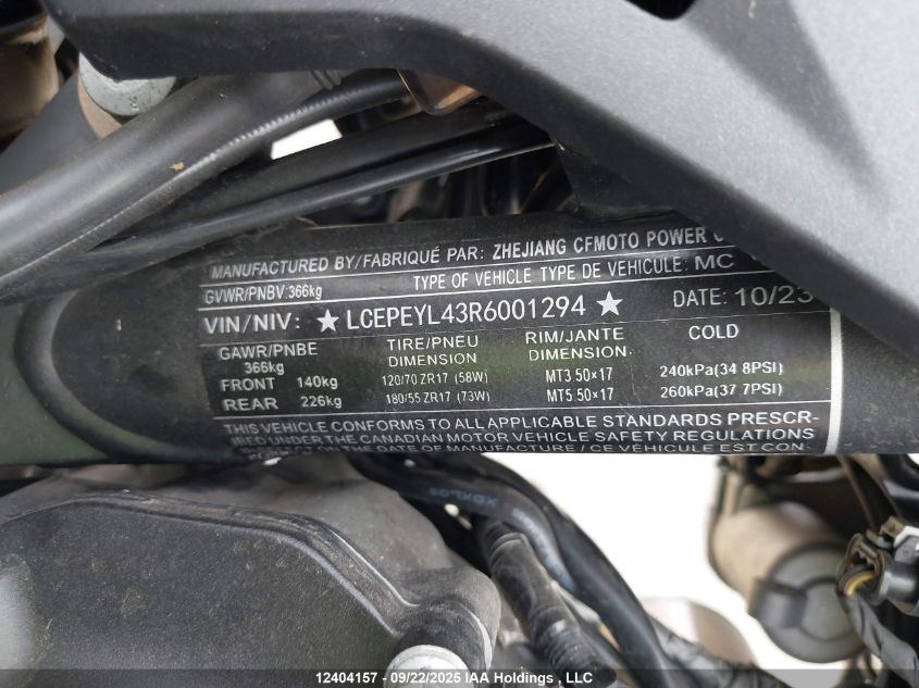 2024 Cf Moto 800Nk VIN: LCEPEYL43R6001294 Lot: 12404157