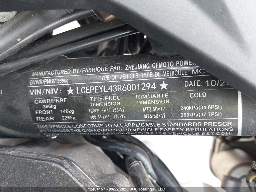2024 Cf Moto 800Nk VIN: LCEPEYL43R6001294 Lot: 12404157