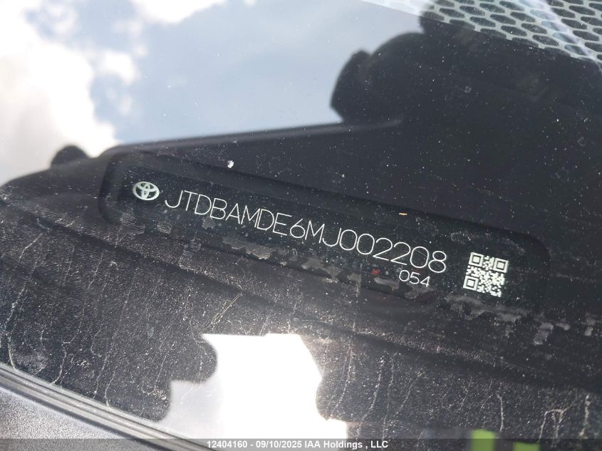 2021 Toyota Corolla Hybrid Base W/Li Battery VIN: JTDBAMDE6MJ002208 Lot: 12404160