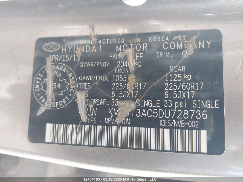2013 Hyundai Tucson VIN: KM8JT3AC5DU728736 Lot: 12404163