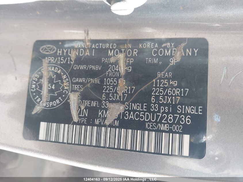 2013 Hyundai Tucson VIN: KM8JT3AC5DU728736 Lot: 12404163