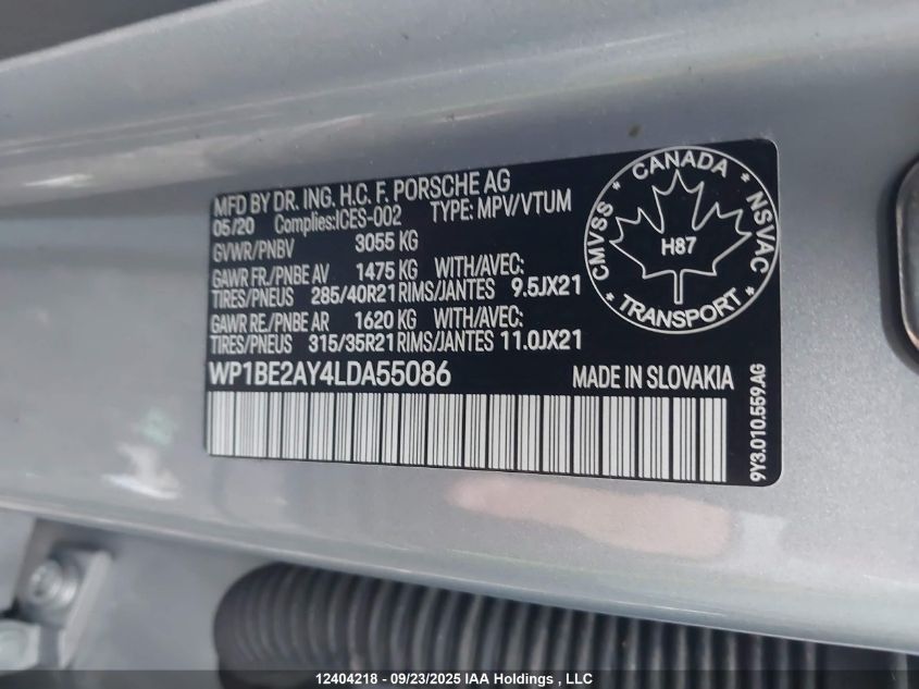 2020 Porsche Cayenne E-Hybrid Coupe VIN: WP1BE2AY4LDA55086 Lot: 12404218