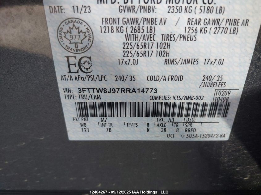 2024 Ford Maverick Xlt VIN: 3FTTW8J97RRA14773 Lot: 12404267