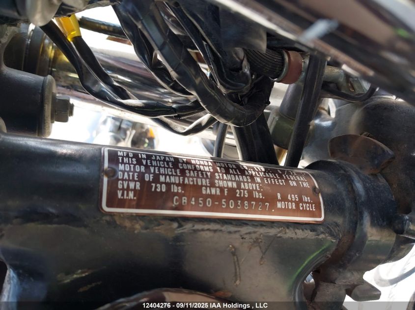 1973 Honda Cb450 VIN: CB4505038727 Lot: 12404276