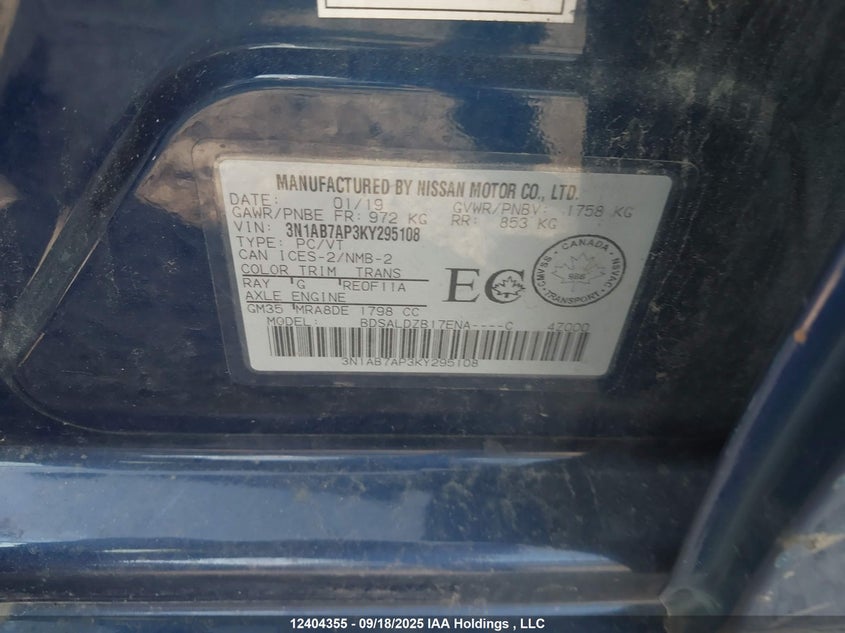 3N1AB7AP3KY295108 2019 NISSAN SENTRA photo no. 9