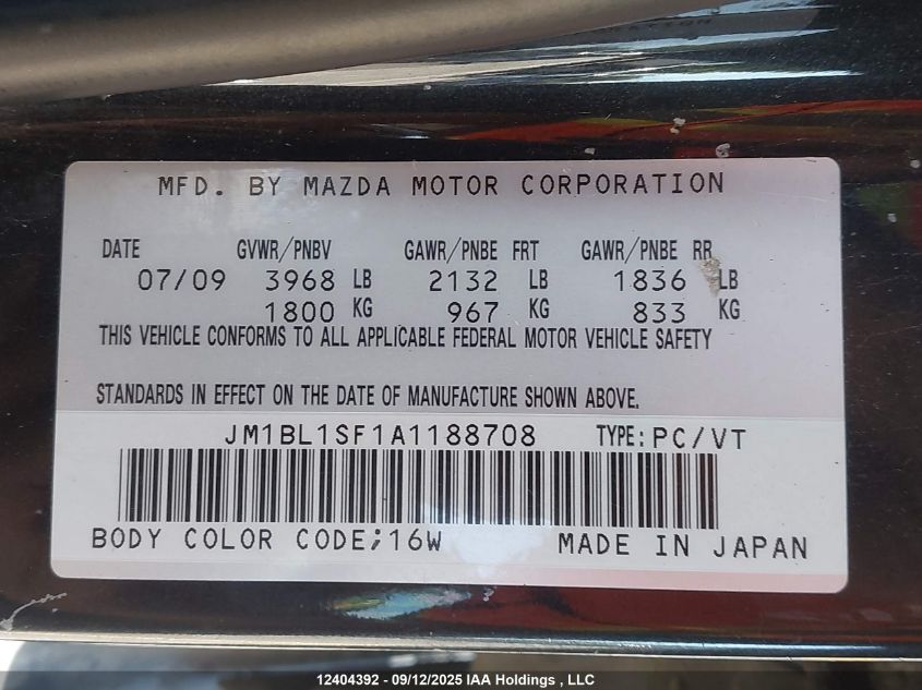 2010 Mazda 3 I VIN: JM1BL1SF1A1188708 Lot: 12404392