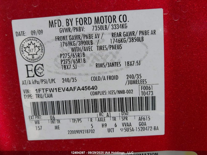 1FTFW1EV4AFA45640 2010 FORD F-150 photo no. 9