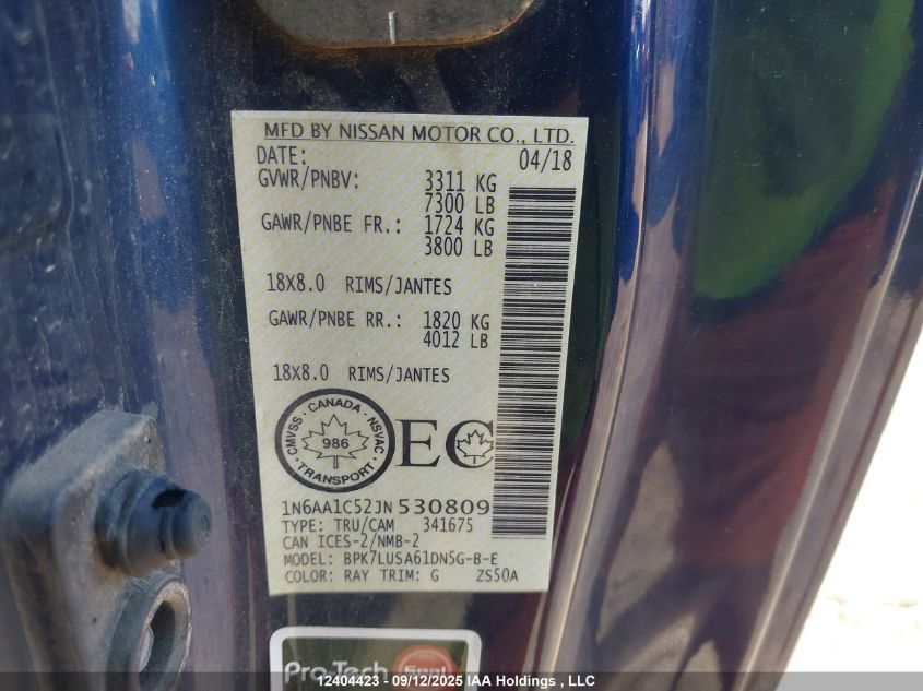 2018 Nissan Titan Sv/Pro-4X VIN: 1N6AA1C52JN530809 Lot: 12404423
