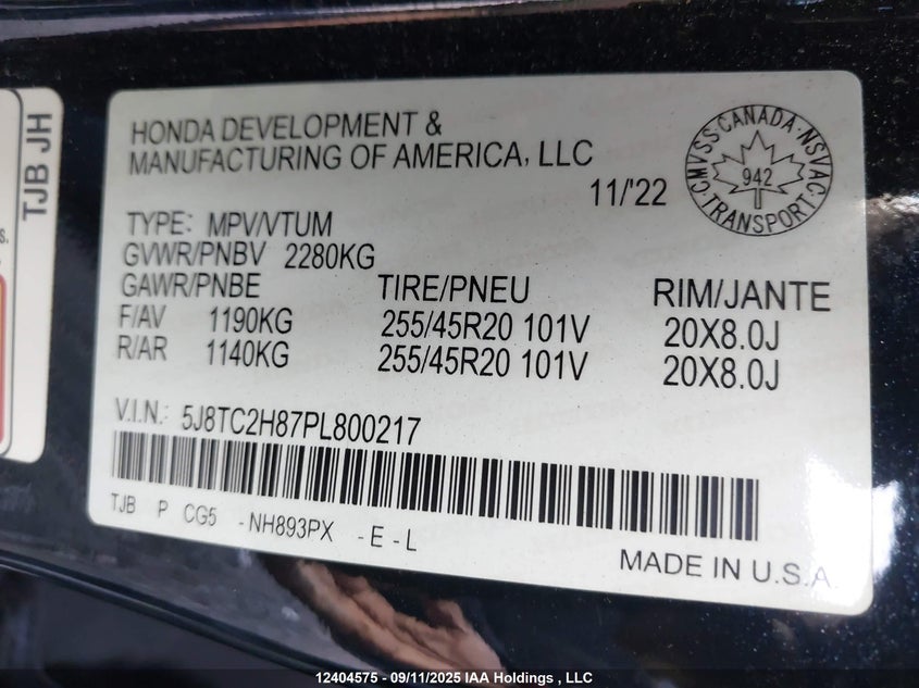 5J8TC2H87PL800217 2023 ACURA RDX photo no. 9