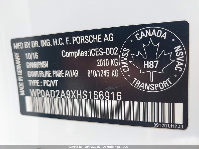 2017 Porsche 911 Turbo/Turbo S VIN: WP0AD2A9XHS166916 Lot: 12404688