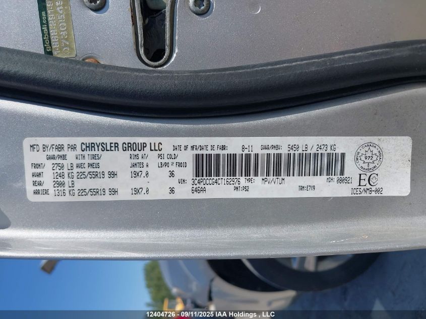 2012 Dodge Journey VIN: 3C4PDCCG4CT162976 Lot: 12404726